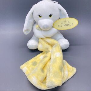 Little Beginnings Plush Puppy W/Attached lovey Security Blanket 8inch White Dog